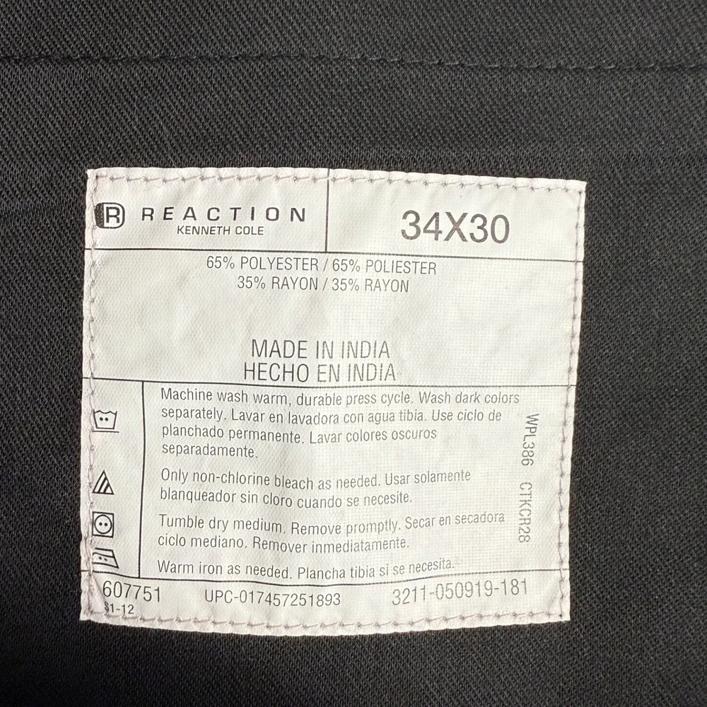 REACTION Kenneth Cole Men Black Twist of Great Dress Pants W34‎ L30